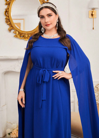 Синя вечірня, святковий сукня сукня-кейп, а-силует SHEIN однотонна