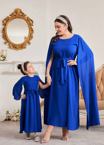 Синя вечірня, святковий сукня сукня-кейп, а-силует SHEIN однотонна