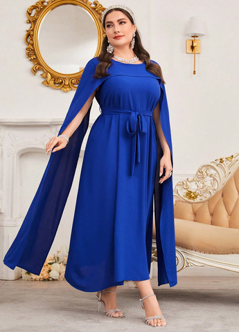 Синя вечірня, святковий сукня сукня-кейп, а-силует SHEIN однотонна