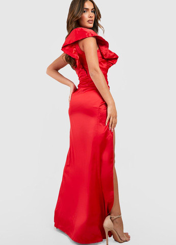 Красное вечернее платье на одно плечо Boohoo однотонное