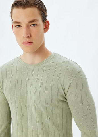 Лонгслів KOTON однотонний фісташковий кежуали бавовна, трикотаж