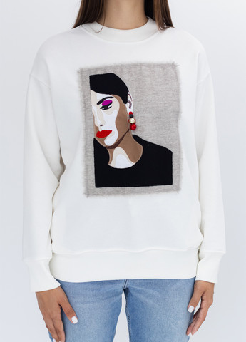 Белый свитшот Nora Kvittin однотонный нашивки, аппликация, вышивка, бусины (301079932)