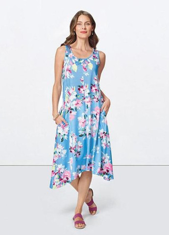 Голубое кэжуал платье а-силуэт Avon с цветочным принтом