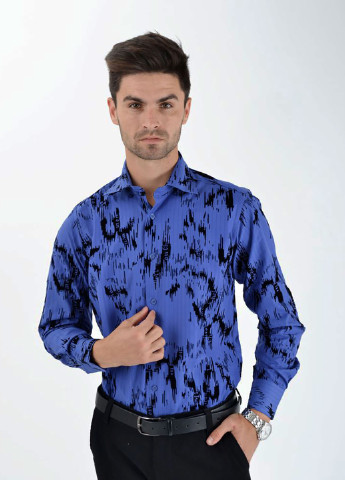 Синяя кэжуал рубашка с абстрактным узором Ager с длинным рукавом