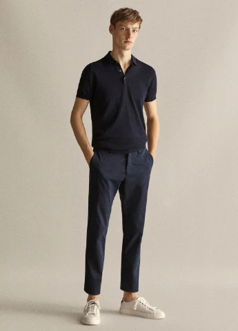Темно-синяя футболка-поло для мужчин Massimo Dutti однотонная
