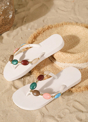 Белые пляжные, кэжуал шлепанцы SHEIN с камнями