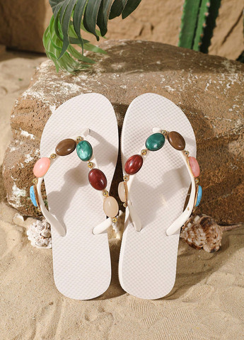 Белые пляжные, кэжуал шлепанцы SHEIN с камнями