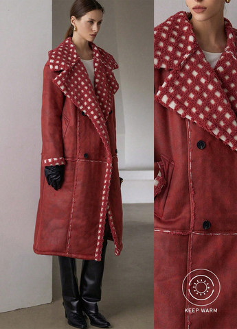 Комбіноване зимнє Пальто двобортне SHEIN