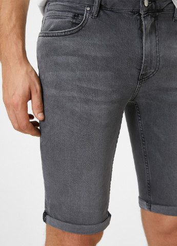 Шорты KOTON однотонные графитовые джинсовые хлопок