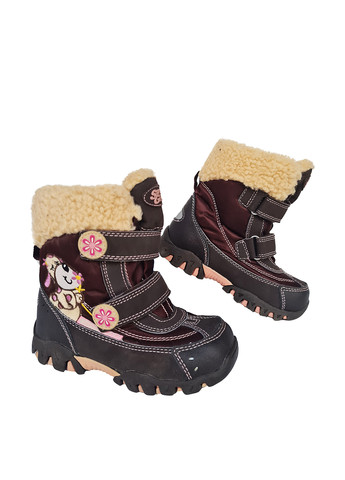Детские кофейные зимние повседневные ботинки с вышивкой для девочки