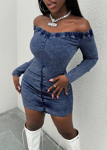 Синя джинсова сукня силуетна, з відкритими плечима SHEIN варенка