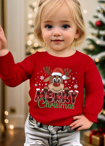 SHEIN світшот новорічний червоний кежуал поліестер