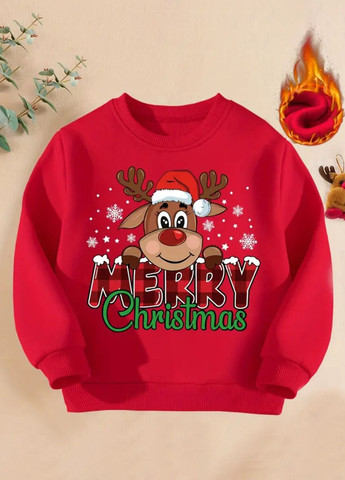 SHEIN світшот новорічний червоний кежуал поліестер