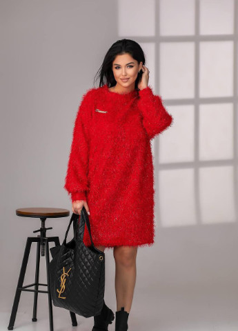 Темно-красное женское платье свободного кроя из ангоры красного цвета 385444 New Trend