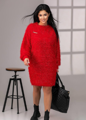 Темно-красное женское платье свободного кроя из ангоры красного цвета 385444 New Trend