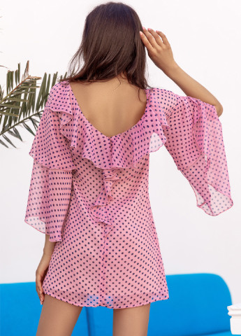 Розовое кэжуал платье рубашка Gepur в горошек