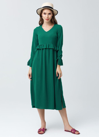 Зеленое кэжуал платье а-силуэт Evercode однотонное