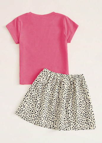 Фуксиновый летний комплект (футболка, юбка) SHEIN