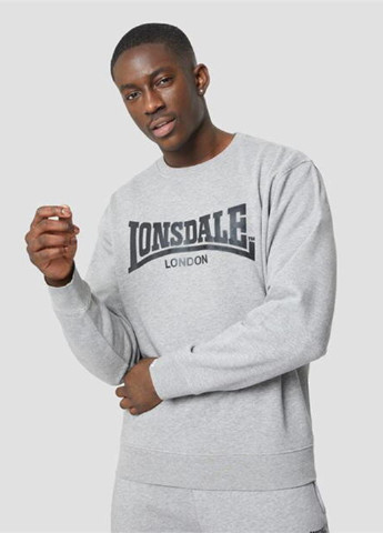 Свитшот Lonsdale - Прямой крой надпись светло-серый спортивный футер, хлопок - (242449133)