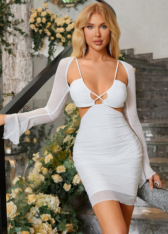 Белое коктейльное платье с открытой спиной SHEIN однотонное