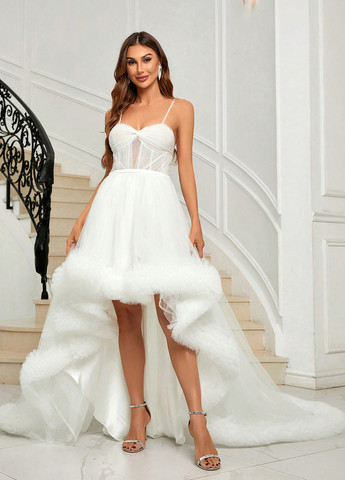 Білий святковий сукня зі шлейфом SHEIN однотонна