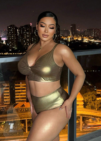 Бронзовый летний купальник (топ, трусики) раздельный SHEIN