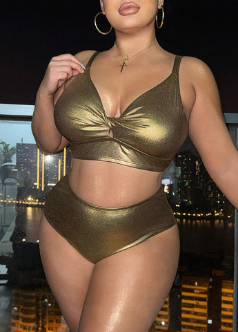 Бронзовый летний купальник (топ, трусики) раздельный SHEIN