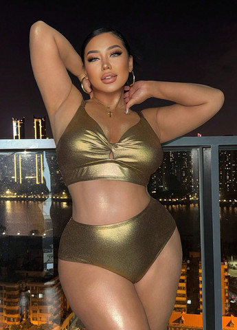 Бронзовый летний купальник (топ, трусики) раздельный SHEIN