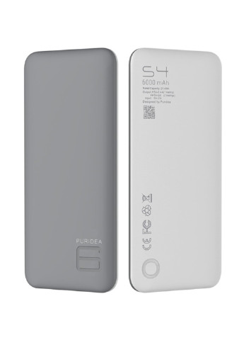 Внешний аккумулятор (павербанк) Puridea S4 6000mAh Li-Pol Rubber Серый & Белый (S4-Grey White)