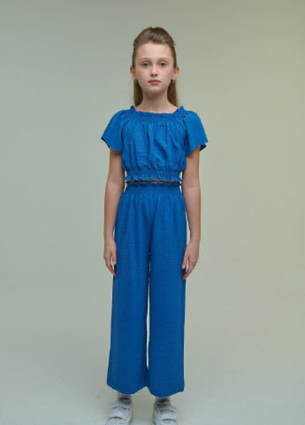 Синий летний брючный костюм (топ+брюки) для девочки синий брючный Yumster