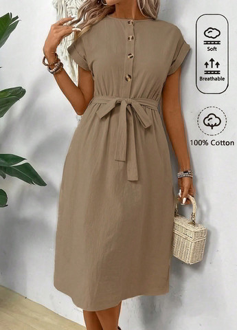 Темно-бежевое кэжуал платье SHEIN однотонное