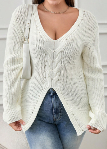 Белый демисезонный пуловер пуловер SHEIN