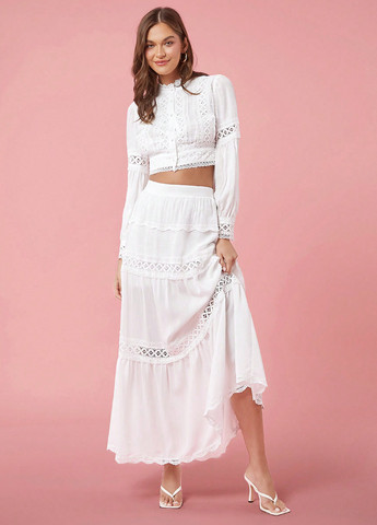 Белая кэжуал однотонная юбка SHEIN