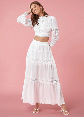 Белая кэжуал однотонная юбка SHEIN