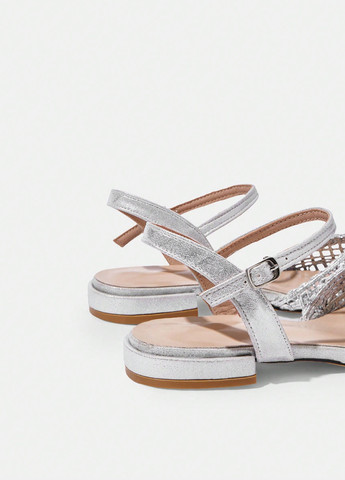 SHEIN Туфлі анкл страп срібний з соломка, китай — літо (365779477)