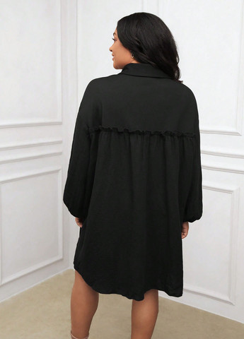 Черное кэжуал платье рубашка SHEIN однотонное