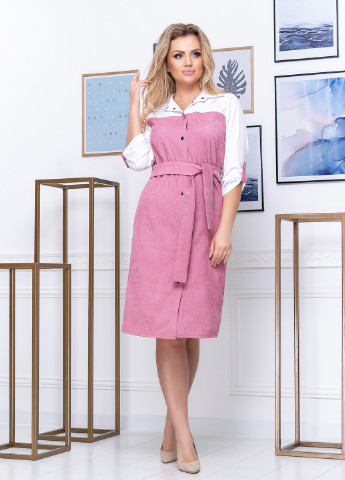 Розовое кэжуал платье рубашка Lady Style однотонное