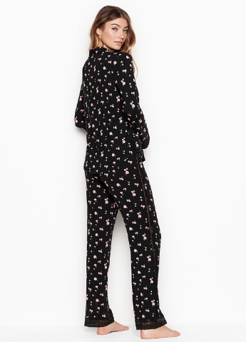 Черная всесезон пижама (рубашка, брюки) реглан + брюки Victoria's Secret