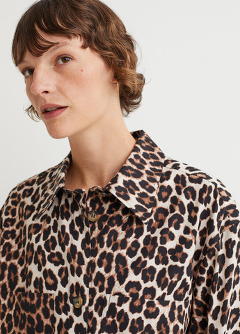 Сорочка H&M леопардова бежева кежуал бавовна