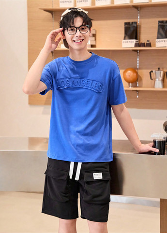 Синий летний комплект (футболка, шорты) SHEIN