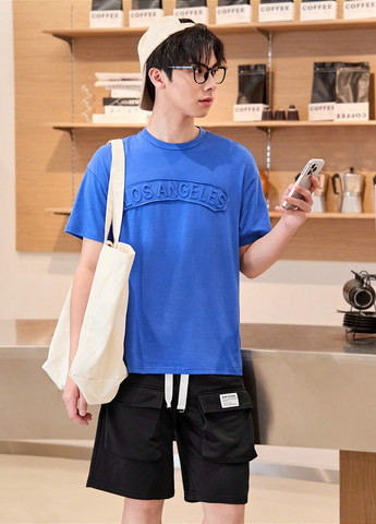 Синий летний комплект (футболка, шорты) SHEIN