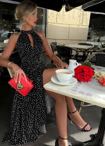 Чорна кежуал сукня Fashion в горошок