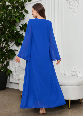 Синее вечернее платье а-силуэт SHEIN однотонное