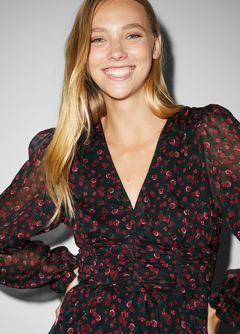 Чорна кежуал сукня C&A троянди