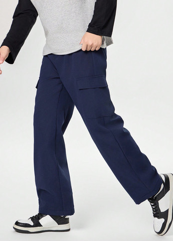 Темно-синие спортивные демисезонные брюки карго SHEIN