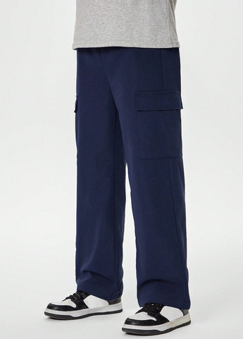 Темно-синие спортивные демисезонные брюки карго SHEIN