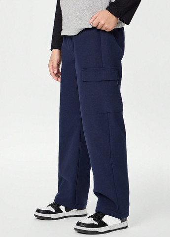 Темно-синие спортивные демисезонные брюки карго SHEIN