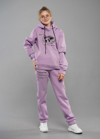 Сиреневый модный зимний спортивный костюм с надписями Sinthia (205956141)