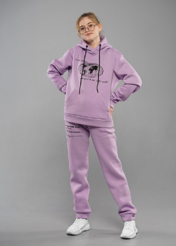 Сиреневый модный зимний спортивный костюм с надписями Sinthia (205956141)