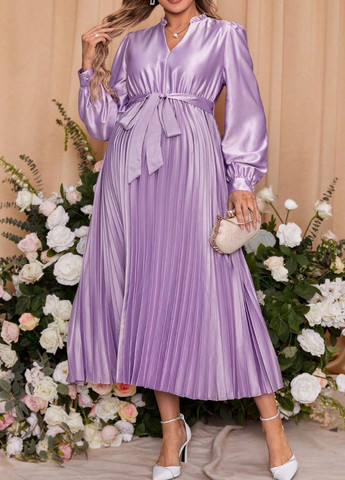 Бузкова вечірня, святковий сукня для вагітних кльош, плісована SHEIN однотонна